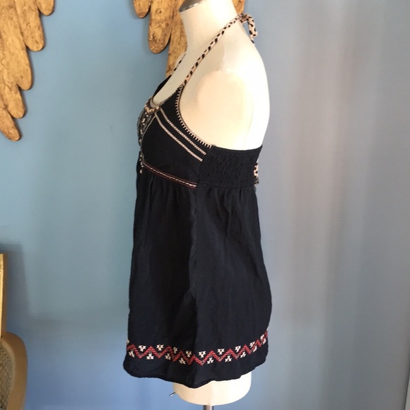 XXI black halter summer top with wooden beads size M boho gypsy hippie babydoll - Picture 9 of 16